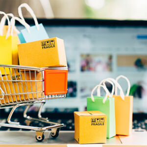 illustration de caddie avec sacs de shopping
